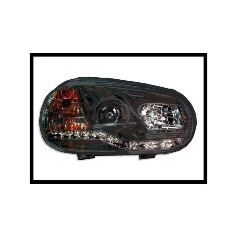 2 Phares Avant avec feux De Jour pour Volkswagen Golf 4 fond Noir - KDMPARTS EUROPE TUNING STORE