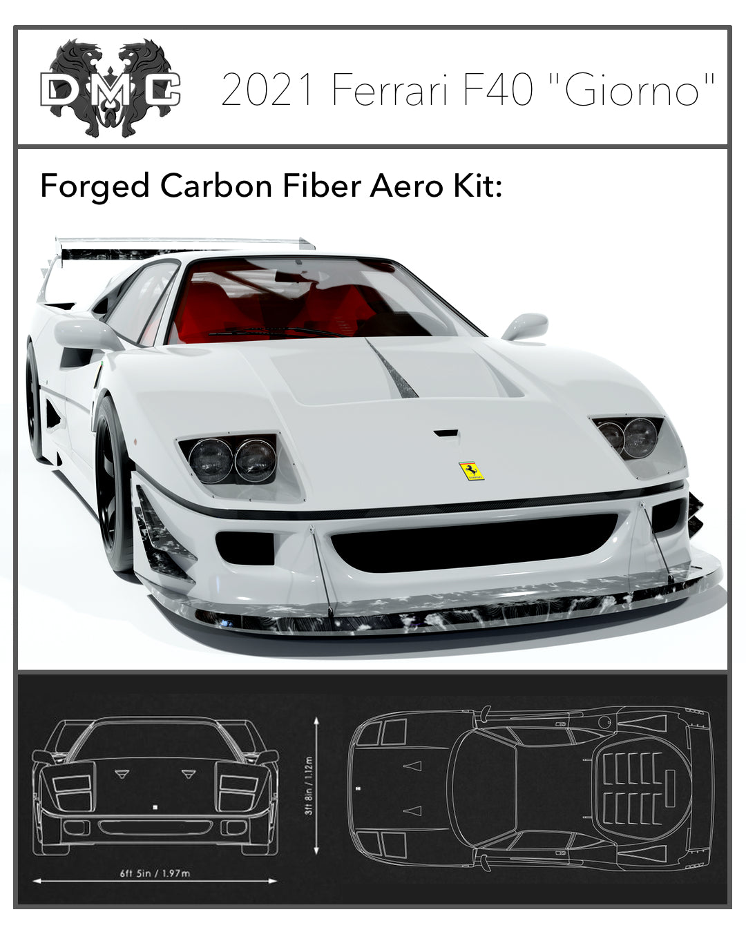 Переднее антикрыло капота из углеродного волокна DMC для Ferrari F40 EVO Le Mans LM