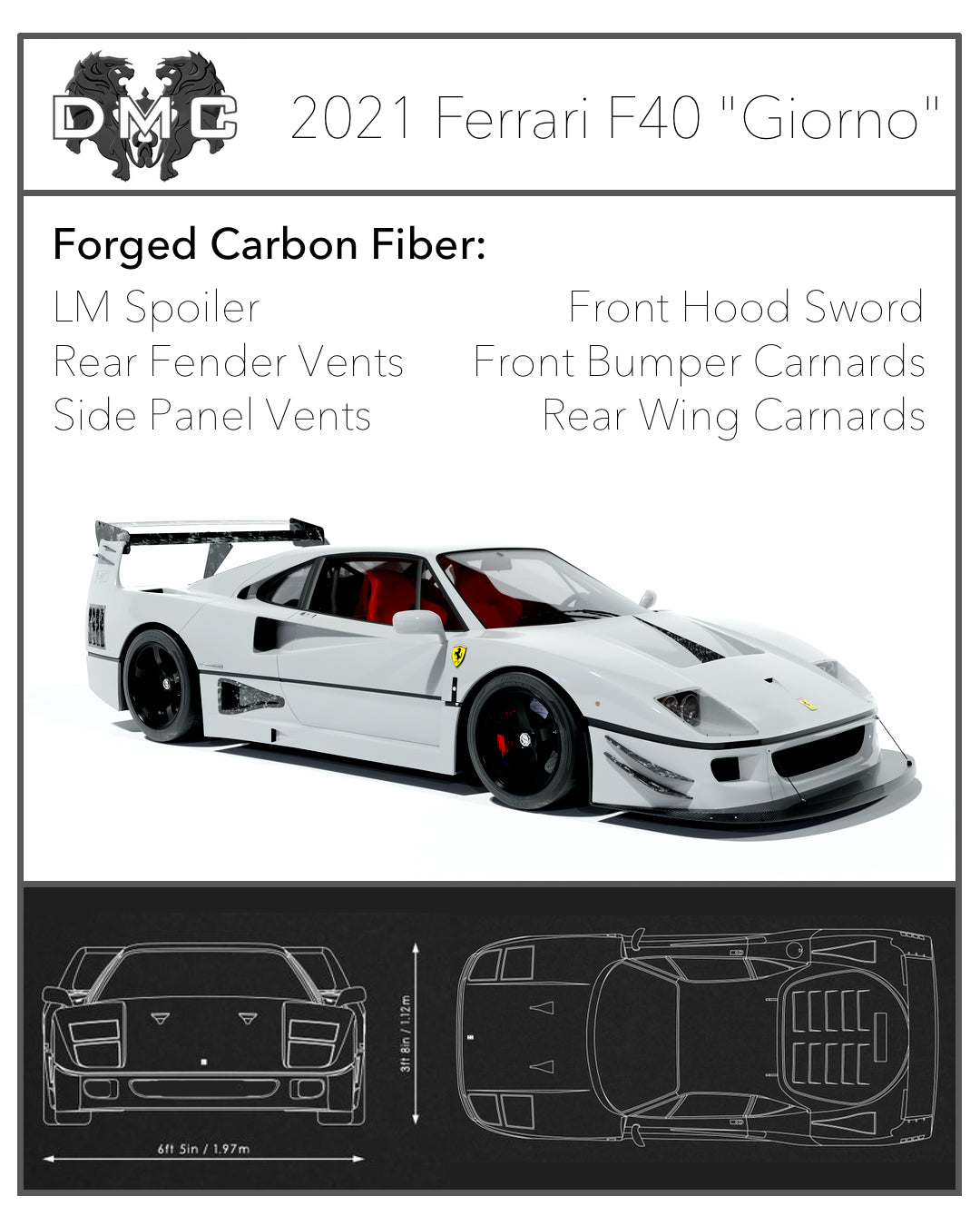 Переднее антикрыло капота из углеродного волокна DMC для Ferrari F40 EVO Le Mans LM