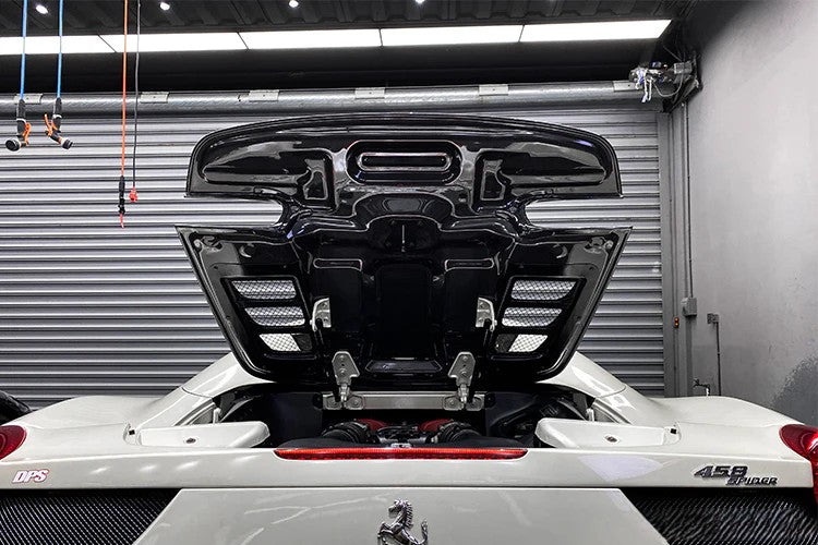 Capot moteur arrière pour Ferrari F458 Spider 2010 - 2014 en fibre de Carbone haute brillance - KDMPARTS EUROPE TUNING STORE