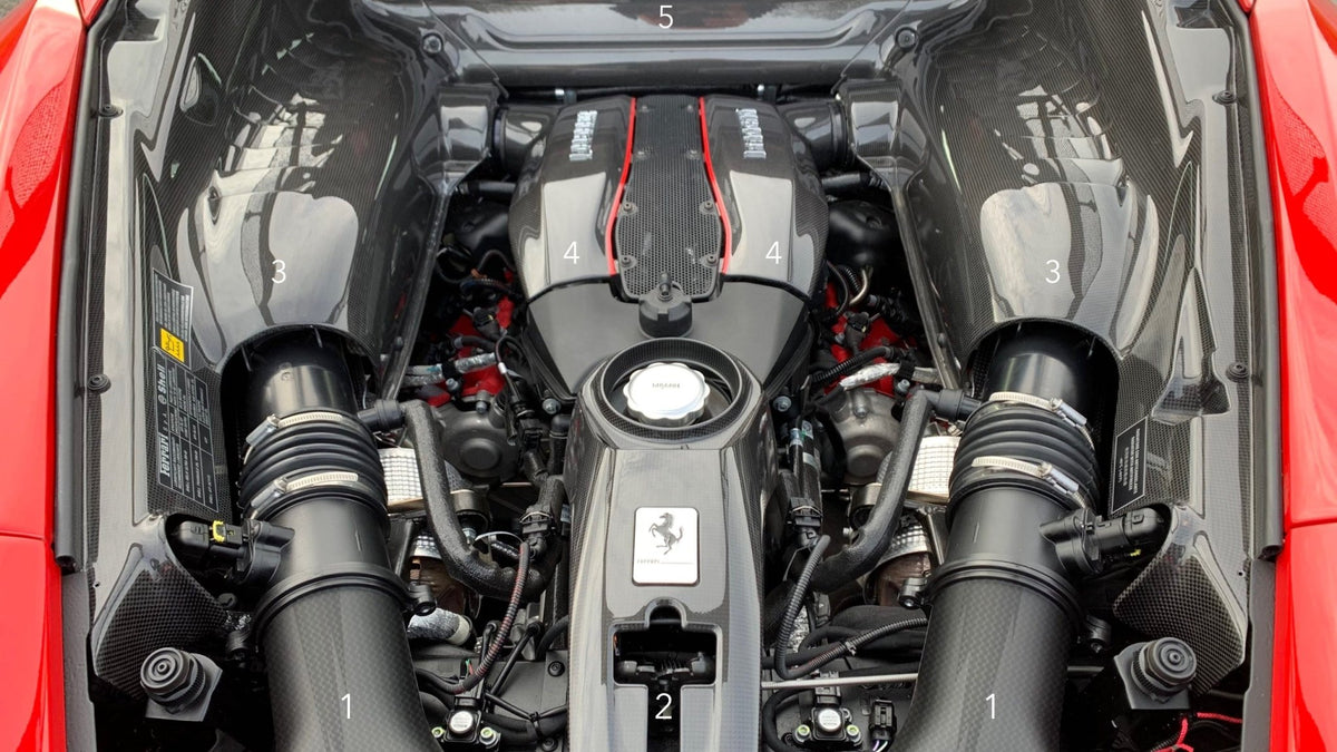 Kit compartiment moteur en fibre de carbone « Spécial » de DMC pour Ferrari 488 GTB Coupé et Spider - KDMPARTS EUROPE TUNING STORE