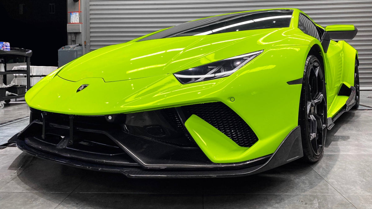 Lame de pare chocs avant en fibre de carbone « Performante » compatible avec le pare chocs DMC (Performante) pour Lamborghini Huracan Coupé et Spyder - KDMPARTS EUROPE TUNING STORE