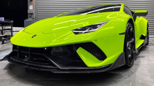 Lame de pare chocs avant en fibre de carbone « Performante » compatible avec le pare chocs DMC (Performante) pour Lamborghini Huracan Coupé et Spyder - KDMPARTS EUROPE TUNING STORE
