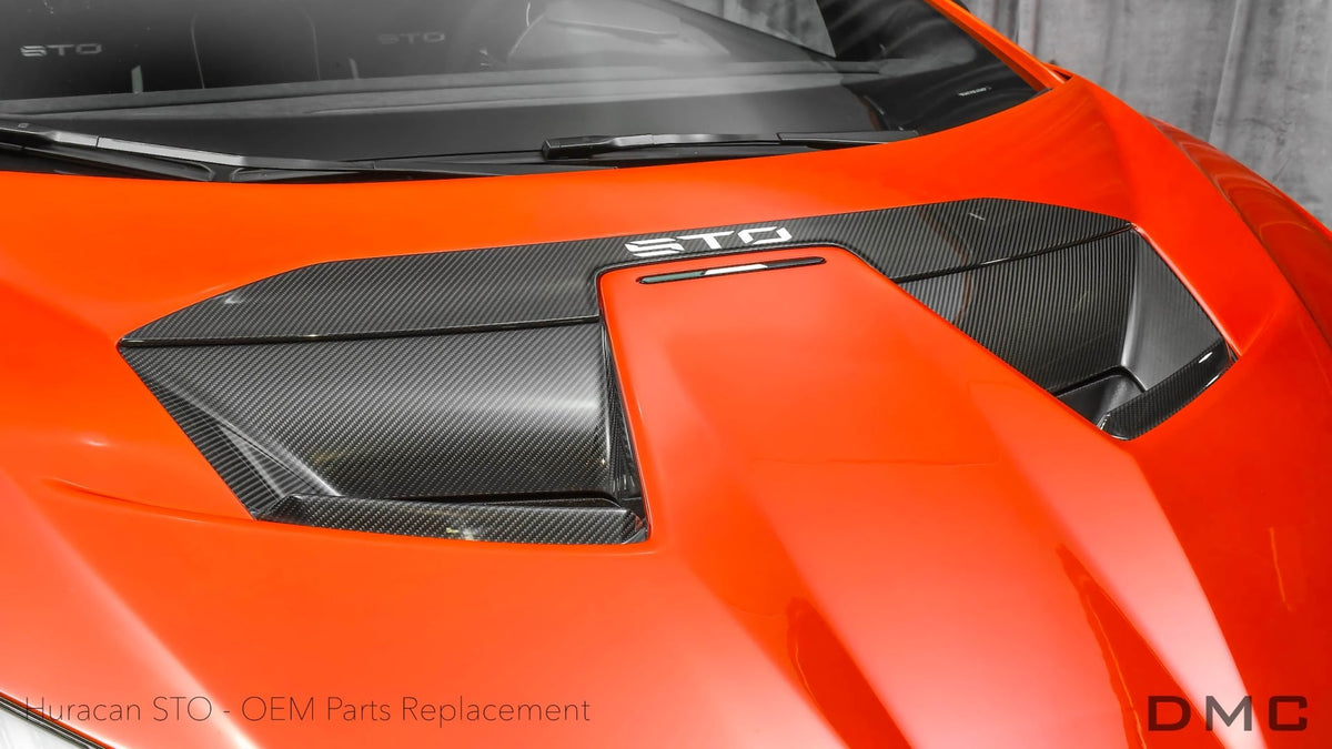 Panneaux de capot en fibre de carbone « STO » de DMC pour Lamborghini Huracan STO Coupé et Spyder - KDMPARTS EUROPE TUNING STORE