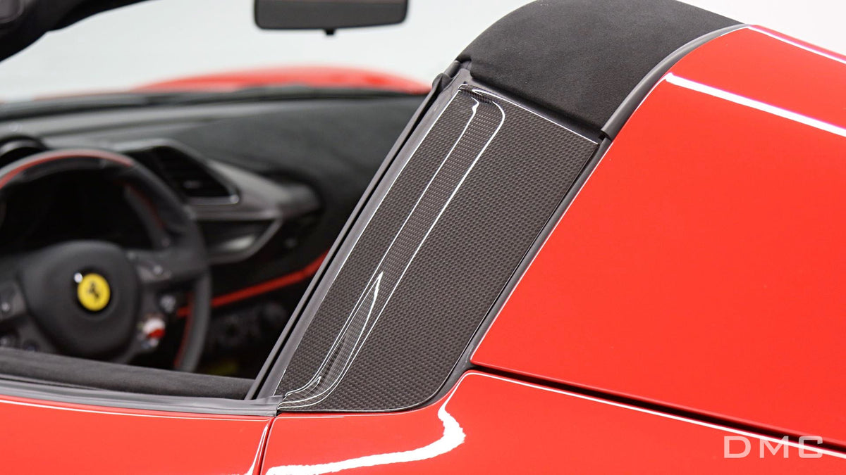 Persiennes de fenêtre en fibre de carbone « Pista » de DMC pour Ferrari 488 Pista Spider - KDMPARTS EUROPE TUNING STORE