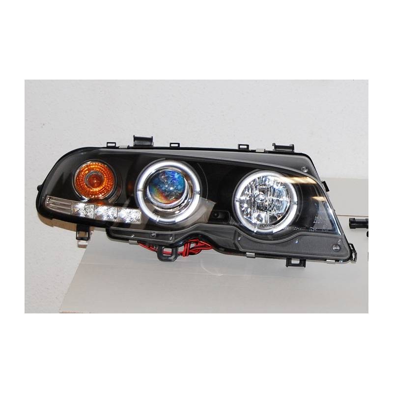 Set De Phares Avant Angel Eyes BMW E46 1999-2002 2-Porte Noir Modèle II - KDMPARTS EUROPE TUNING STORE