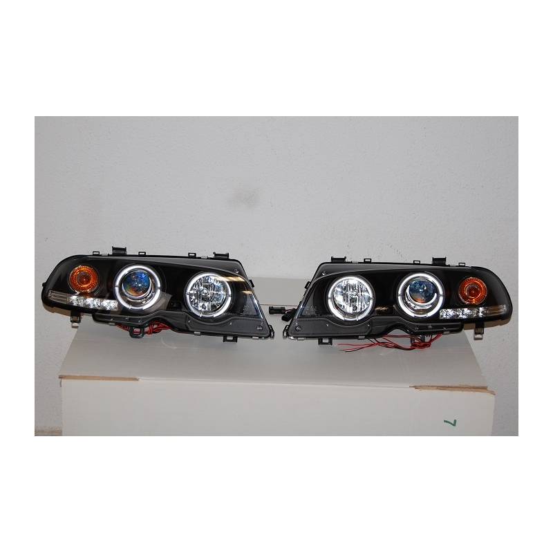 Set De Phares Avant Angel Eyes BMW E46 1999-2002 2-Porte Noir Modèle II - KDMPARTS EUROPE TUNING STORE