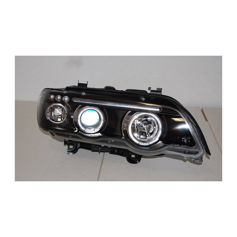 Set De Phares Avant Angel Eyes BMW X5 2001 Noir - KDMPARTS EUROPE TUNING STORE