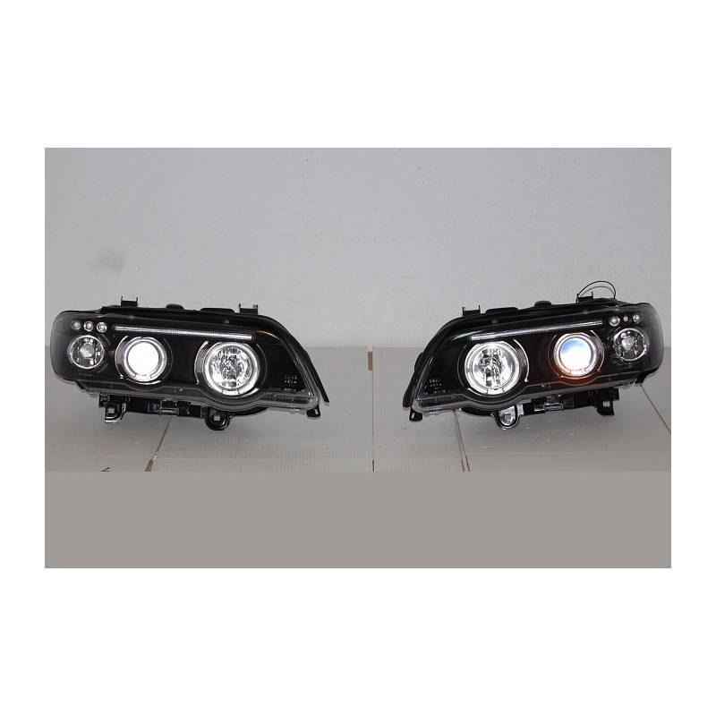 Set De Phares Avant Angel Eyes BMW X5 2001 Noir - KDMPARTS EUROPE TUNING STORE